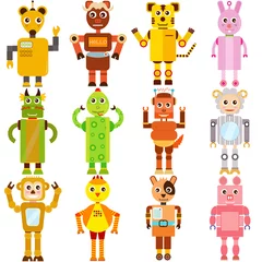 Fotobehang Robots Een reeks kleurrijke en schattige vectorpictogrammen: twaalf dierenriemrobots