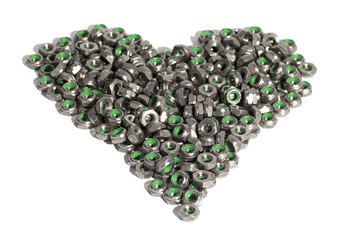 Metal nuts in the shape of heart isolated on white background