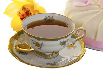 Tea in an antique tea cup.