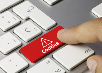 Cookies keyboard key. Finger - obrazy, fototapety, plakaty