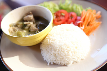 Thai food beef curry with rice