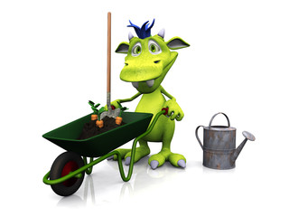 Cute cartoon monster ready for gardening. © Sarah Holmlund