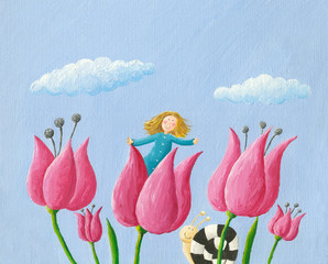 Little girl Thumbelina girl in the tulip
