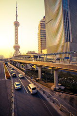 Fototapeta na wymiar Wieżowce w Szanghaju w Chinach