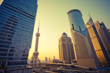 Naklejka premium Skyscrapers in Shanghai China