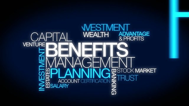 Benefits business commerce word tag cloud animation