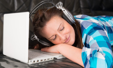 .woman with earphones