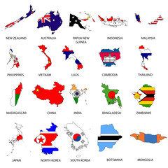 Obraz premium Illustrated Outlines of Countries with Flag inside