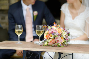 Wedding bouquet on a table