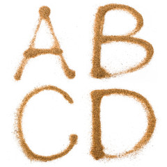 Sand containing letters,isolated on white background