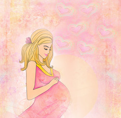 Obraz na płótnie Canvas Piękna dziewczyna w ciąży w tle