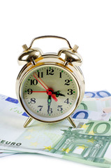 Alarm clock  for euro banknotes isolated