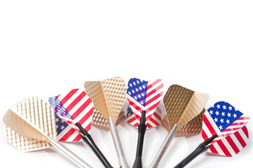 Obraz premium Six target playing darts, isolated on white