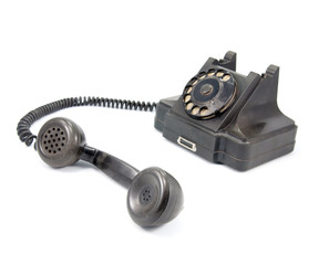 Black telephone isolated on white background