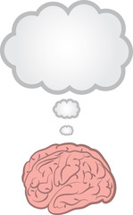 Brain with blank floating thought bubble