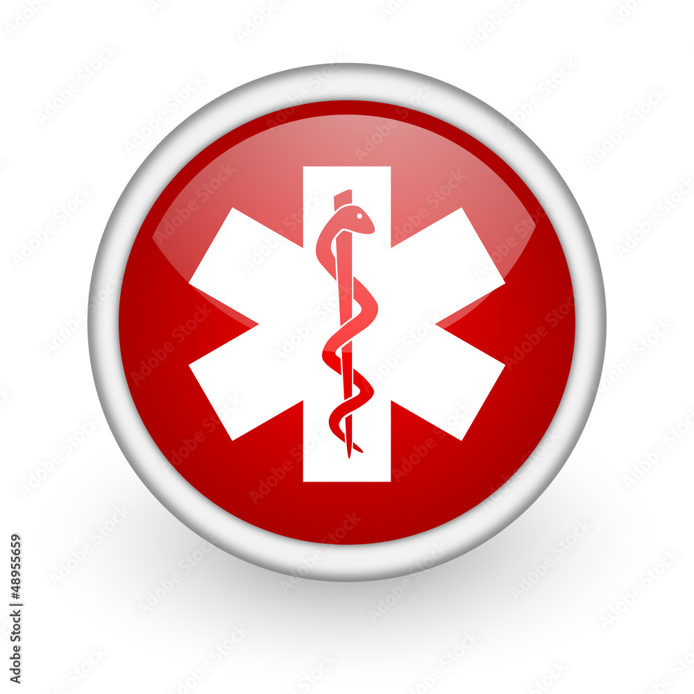 Poster caduceus red circle web icon on white background