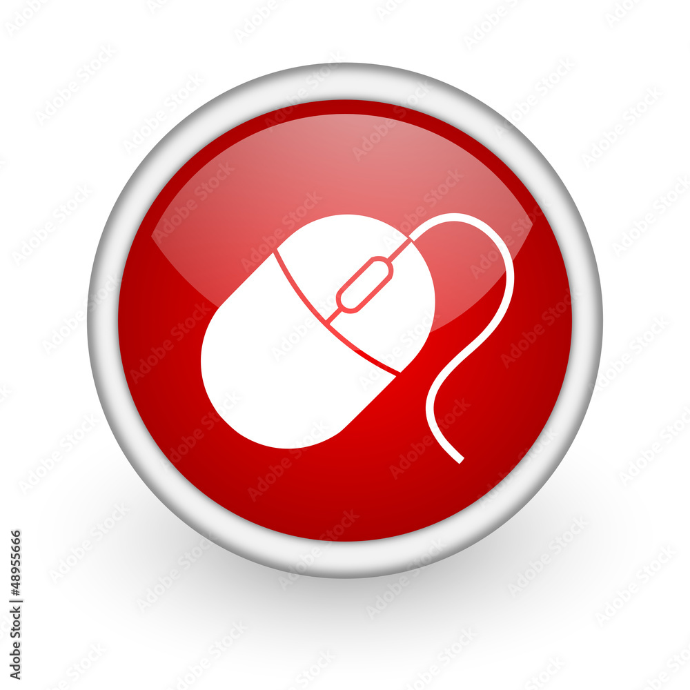Poster mouse red circle web icon on white background