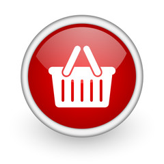 shopping cart red circle web icon on white background