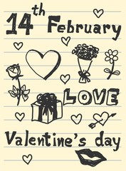 Valentine's day concept sketching on paper vector