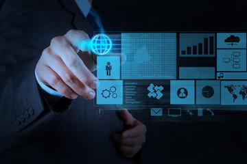 businessman working with new modern computer pushing social netw