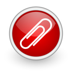 paper clip red circle web icon on white background