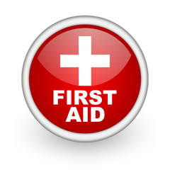 Obraz premium first aid red circle web icon on white background