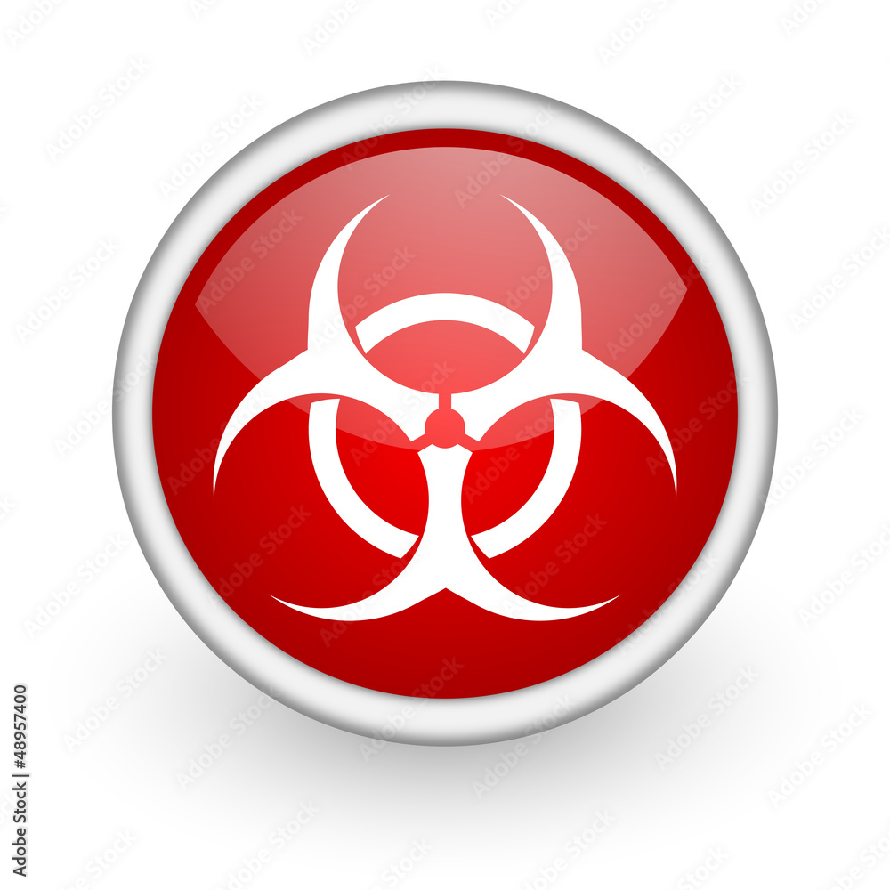Poster virus red circle web icon on white background