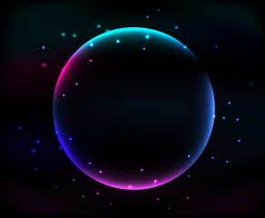 Glowing abstract sphere on black background with stars