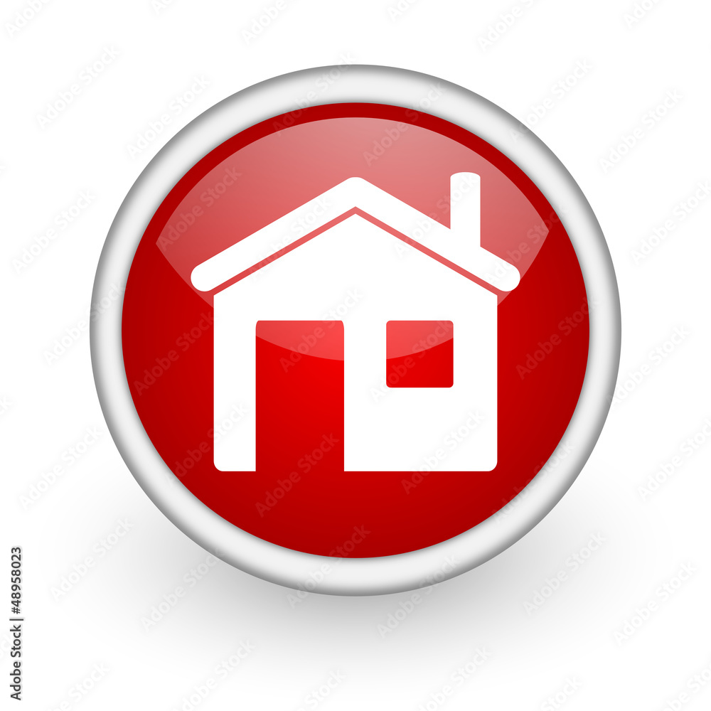 Poster home red circle web icon on white background