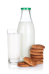 Glass, bottle of milk and cookies