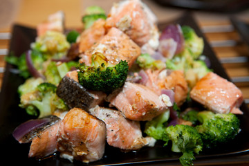 Delicious meal with salmon and broccoli