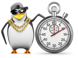 Penguin rapper with stopwatch