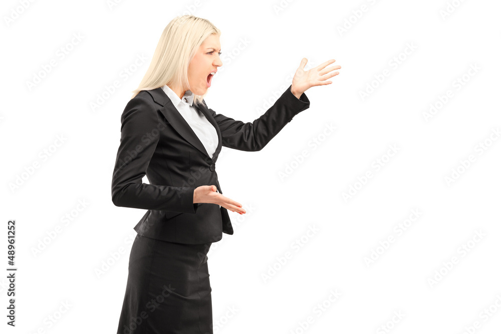 Sticker angry businesswoman shouting