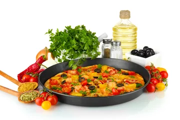 Foto op Plexiglas anti-reflex colorful composition of delicious pizza, vegetables and spices © Africa Studio