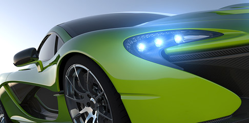 Plakat zielony sportcar closeup