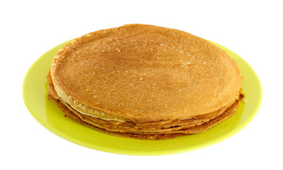 Fototapeta na wymiar Sweet pancakes on plate isolated on white