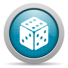 dice blue glossy icon on white background
