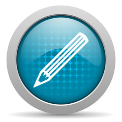 pencil blue glossy icon on white background