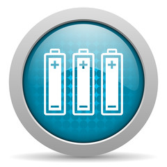 batteries blue glossy icon on white background
