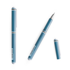 Realistic blue pen. Vector illustration. 
