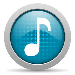 music blue glossy icon on white background