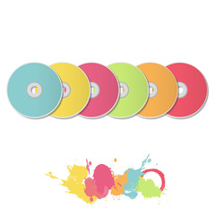 Colorful CDs on white background. Vector design. 