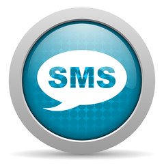 sms blue glossy icon on white background