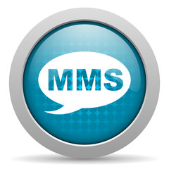 mms blue glossy icon on white background