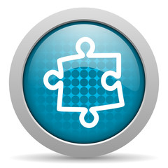 puzzle blue glossy icon on white background