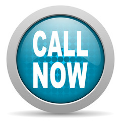 call now blue glossy icon on white background