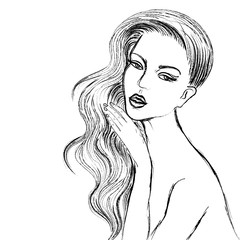 Vector charcoal sketch of Beautiful Woman