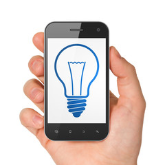 Finance concept: smartphone with Light Bulb.