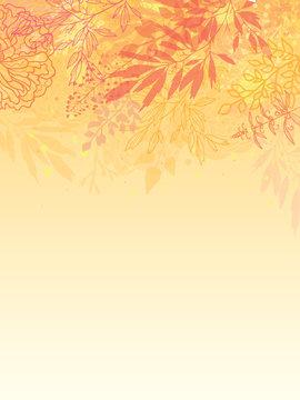 Vector glowing fall plants vertical background with hand drawn