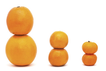 Orange Family Stack Up in Size Order isolated on white